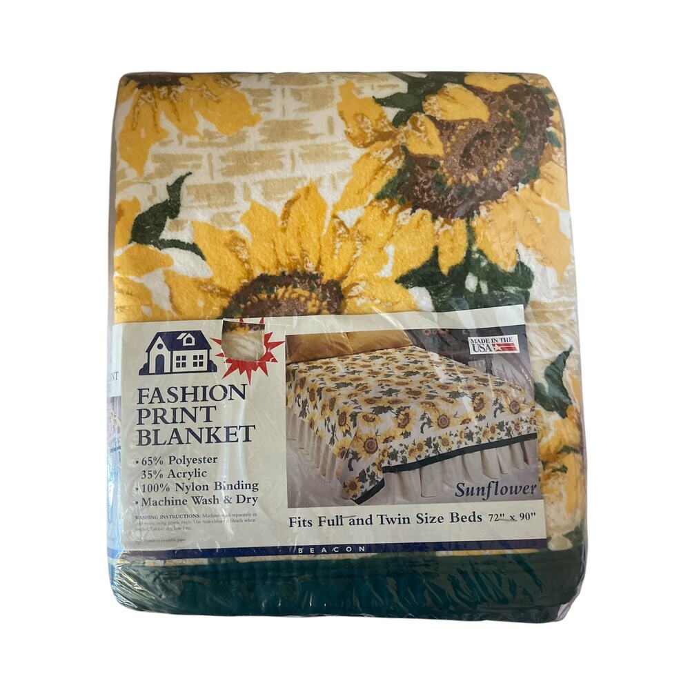 New Vintage Beacon  Full / Twin Size Sunflower Fashion Print Blanket